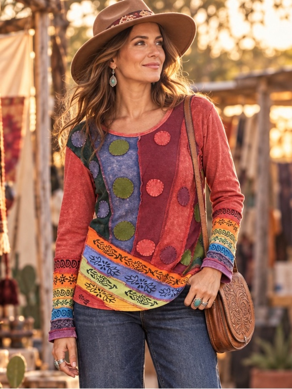 Patchwork Boho Cotton Wearable Art Eclectic Long Sleeve Top Greater Good Network
